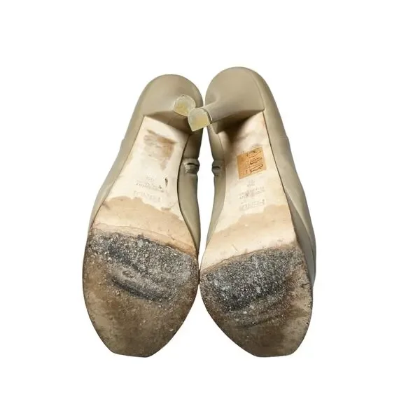 Fendi Fendista Beige Leather FF Logo Platform Heels Ankle Boots Size 39